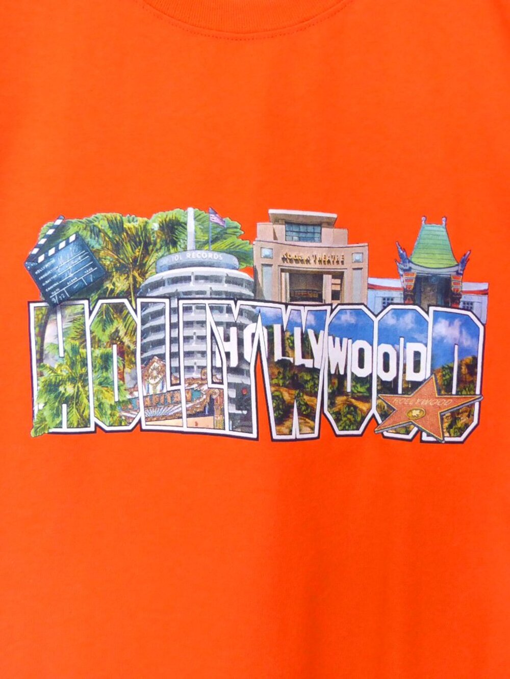 Vintage Y2K 2000s orange Hollywood California souvenir graphic t shirt size XL